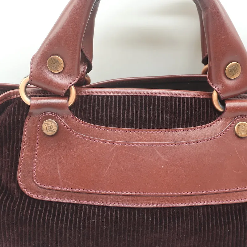 Celine Boogie Bag Dark Brown Leather-Trimmed Corduroy