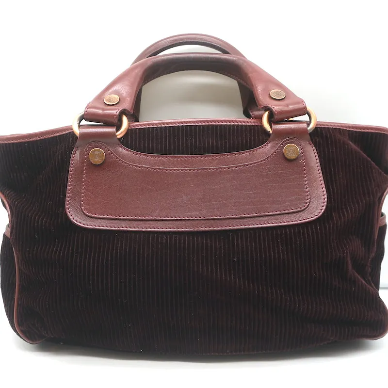 Celine Boogie Bag Dark Brown Leather-Trimmed Corduroy