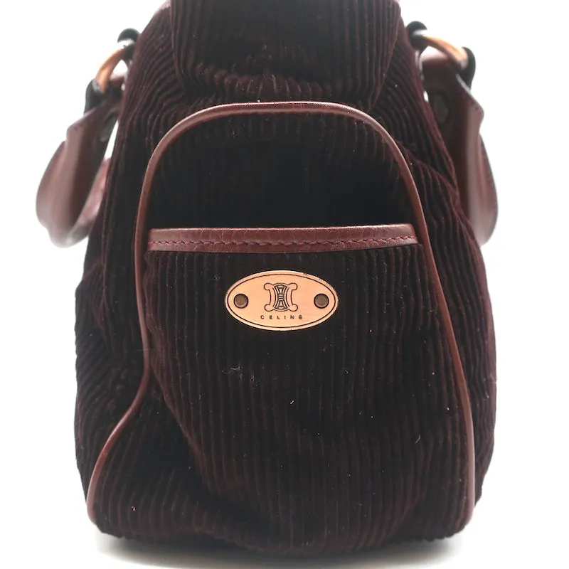 Celine Boogie Bag Dark Brown Leather-Trimmed Corduroy