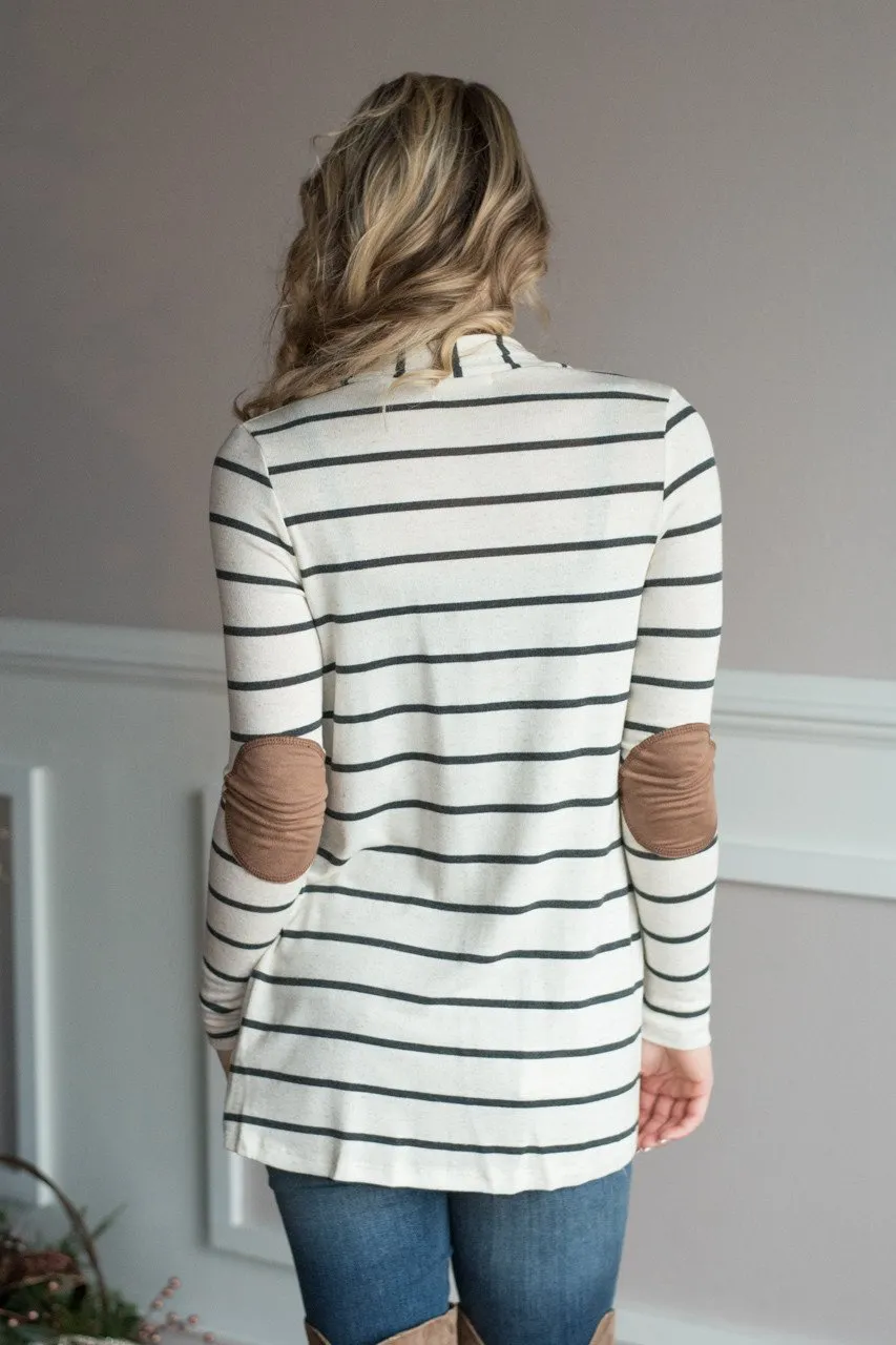 Charcoal Striped Elbow Patch Cardigan