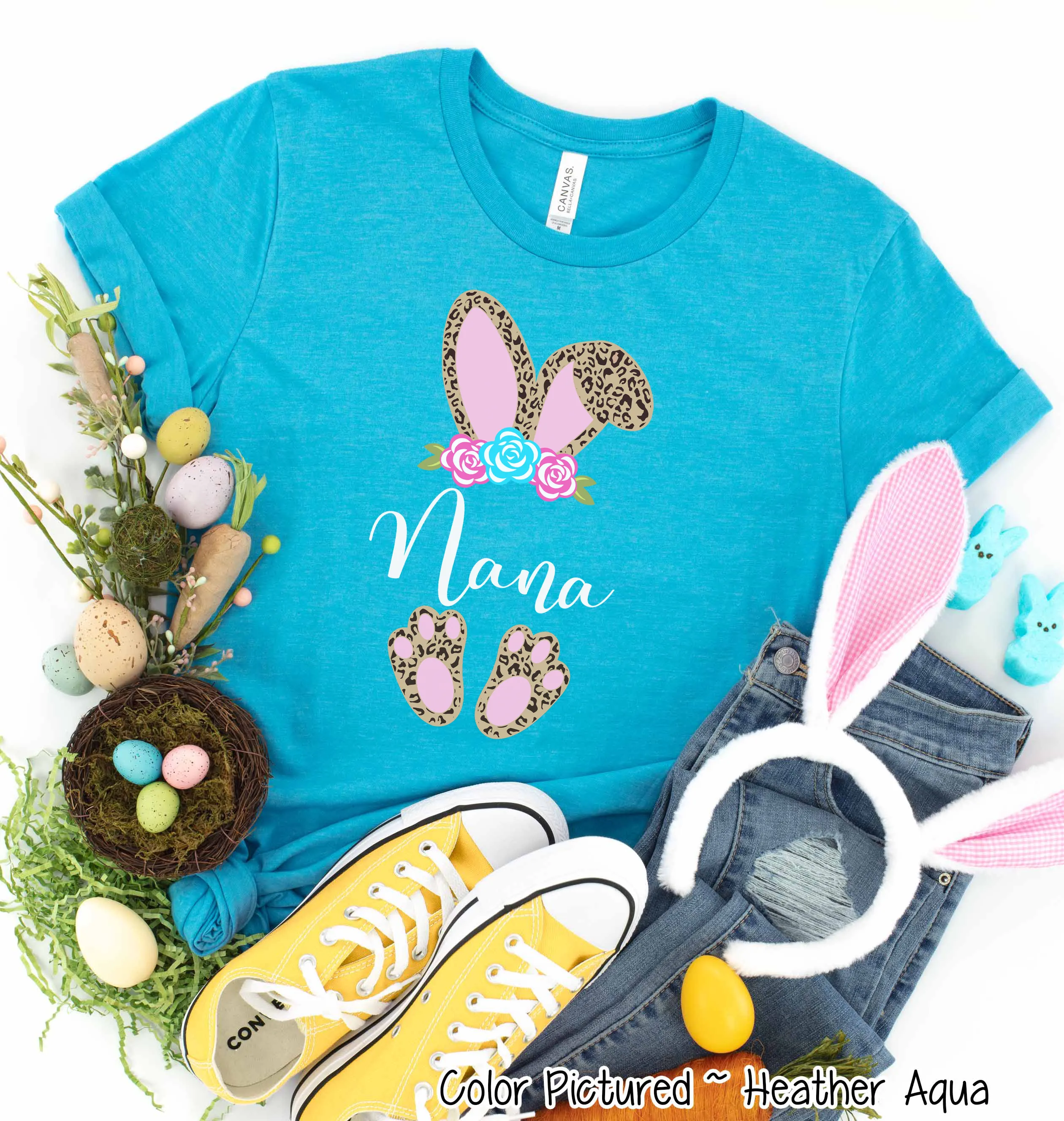 Cheetah Leopard Print Bunny Ears with Nana Easter Tee