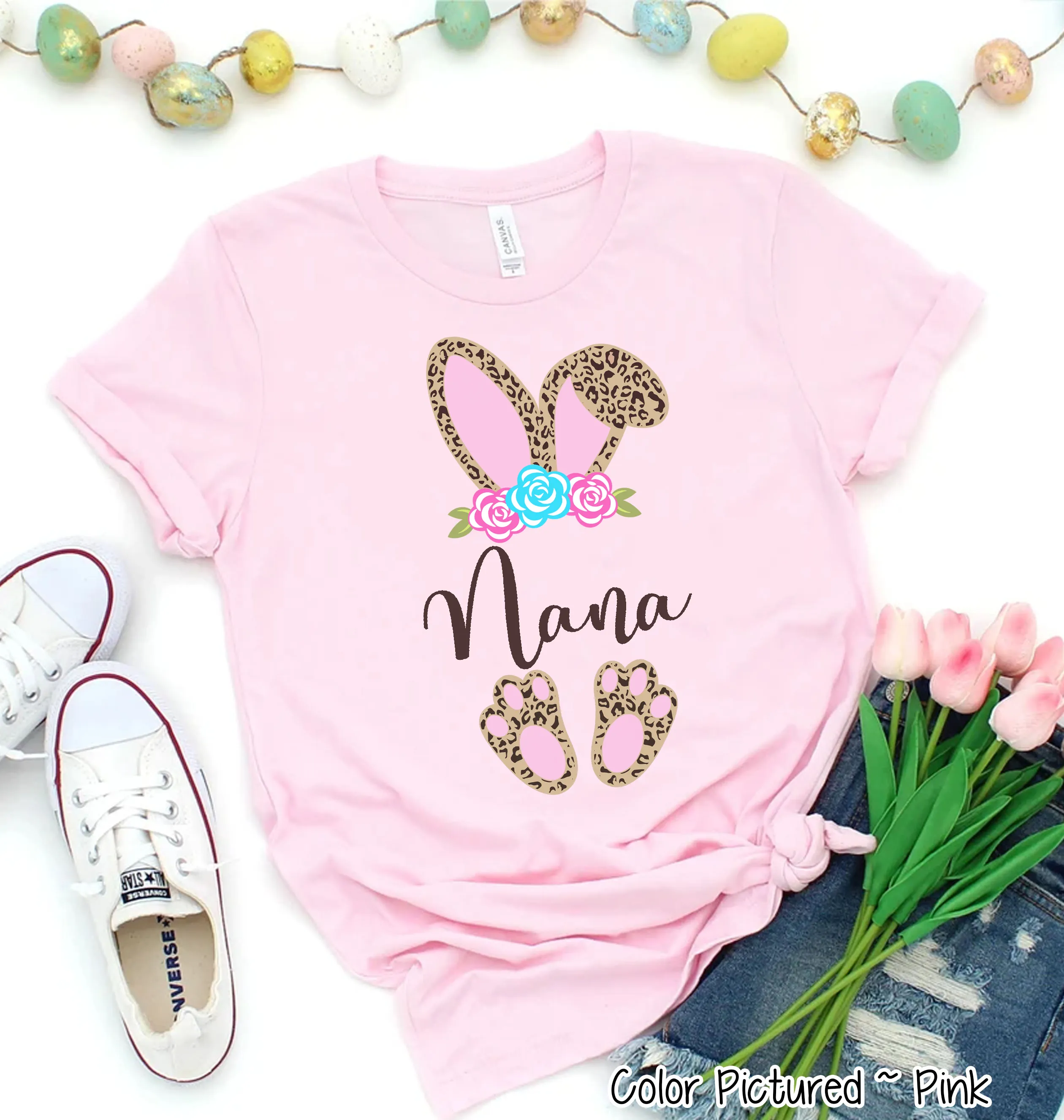Cheetah Leopard Print Bunny Ears with Nana Easter Tee