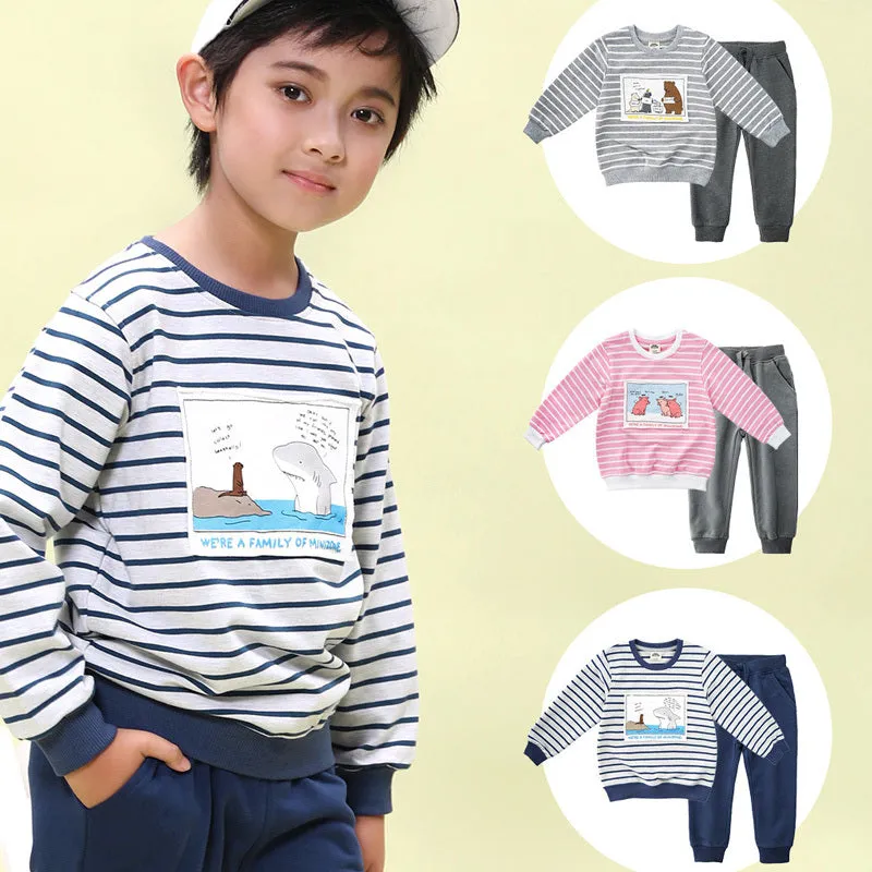 Children's Long-Sleeved Striped Casual Sweatshirt Sports Suit