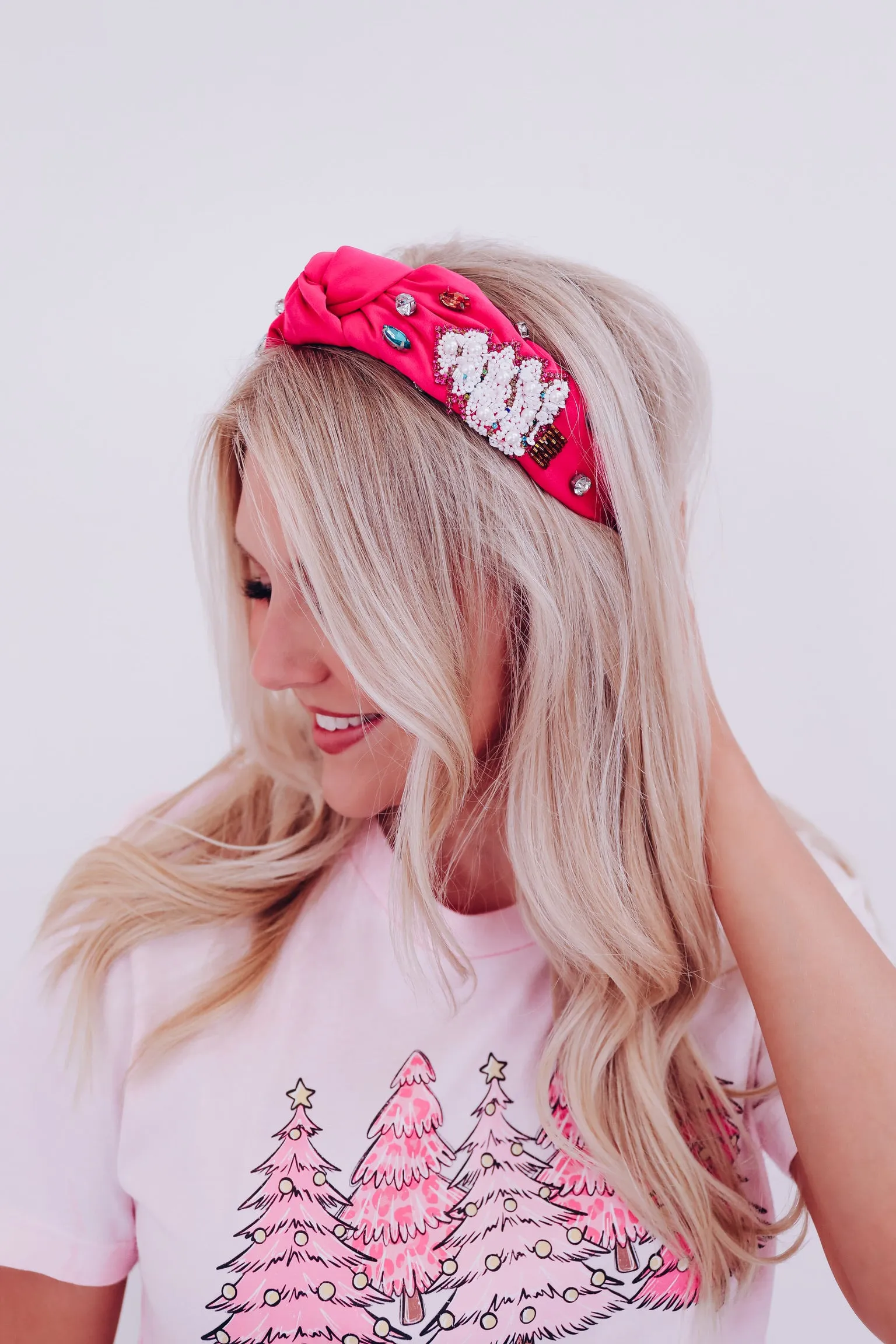 Christmas Tree Knotted Seed bead Headband - Pink