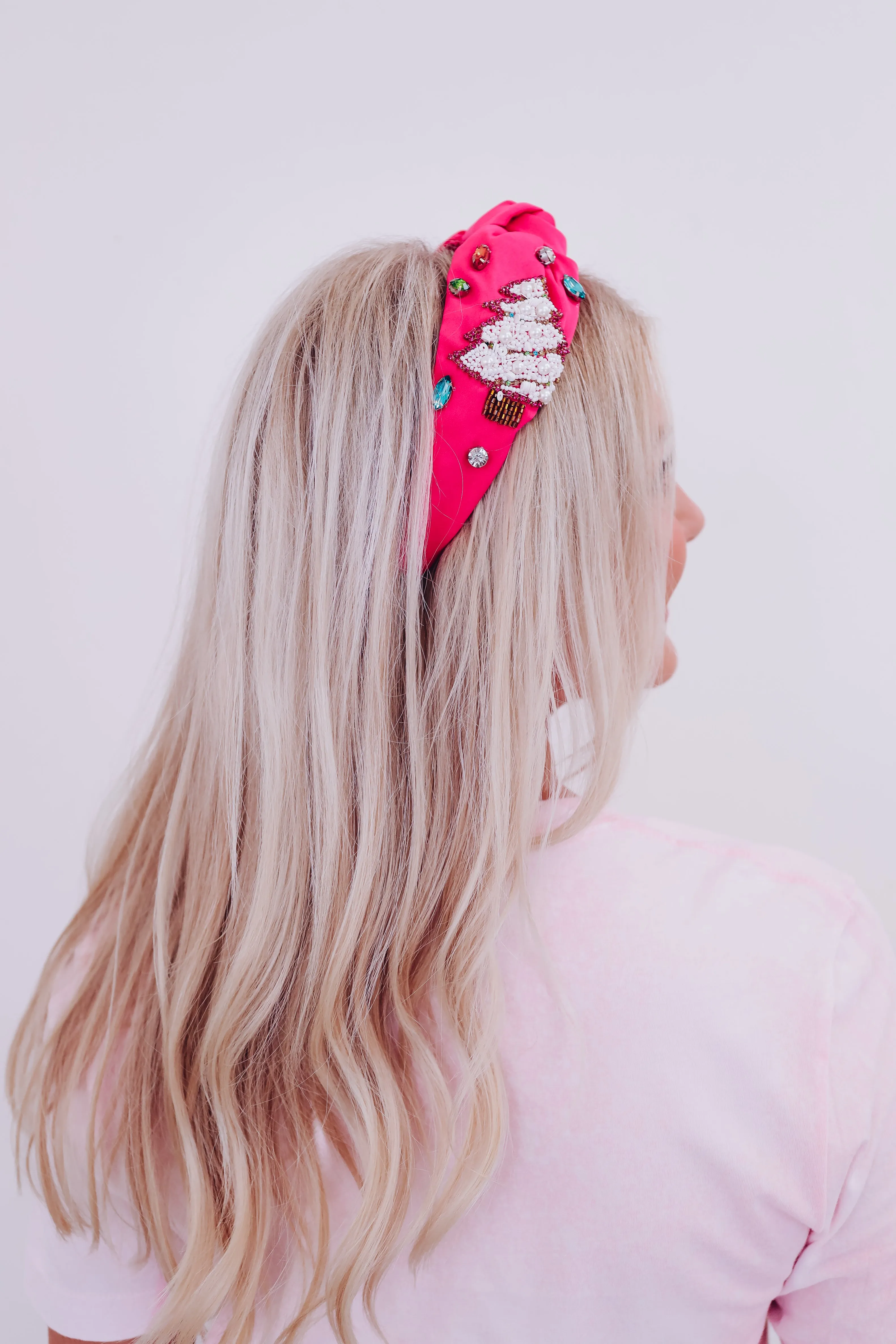 Christmas Tree Knotted Seed bead Headband - Pink