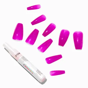 Claire's Purple Glitter Jelly Squareletto Vegan Faux Nail Set - 24 Pack