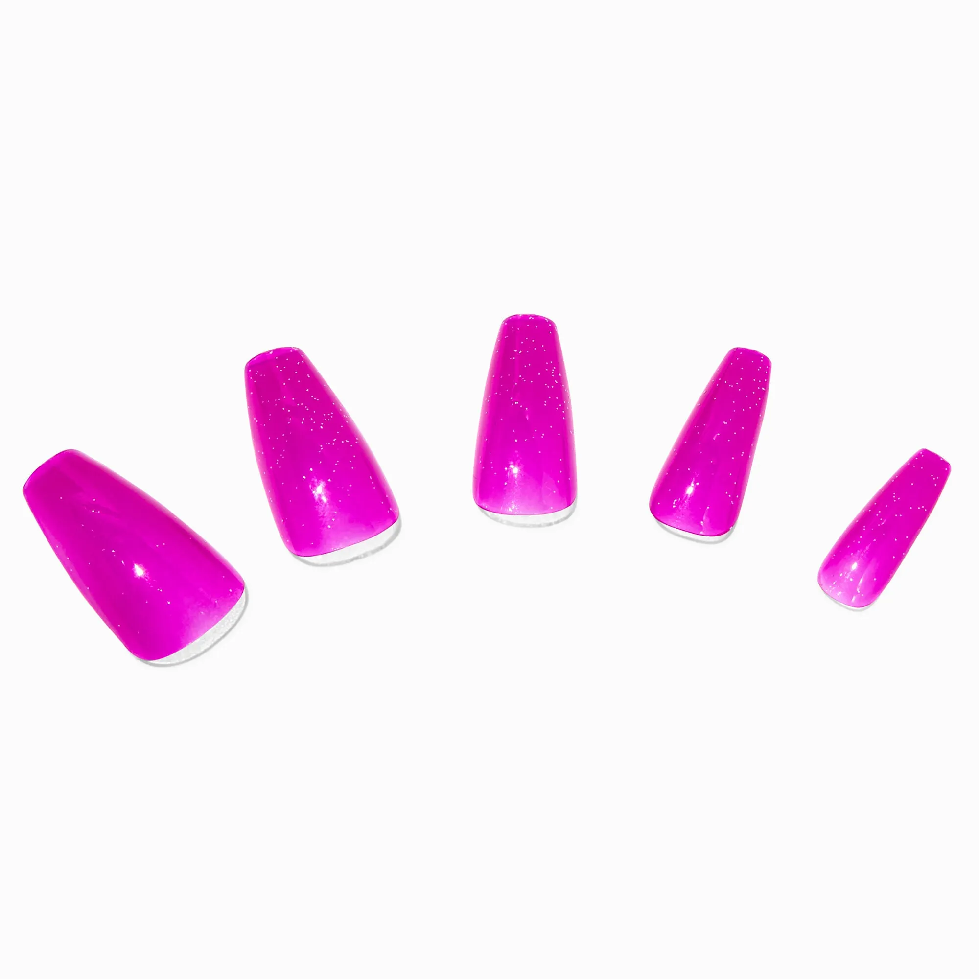 Claire's Purple Glitter Jelly Squareletto Vegan Faux Nail Set - 24 Pack
