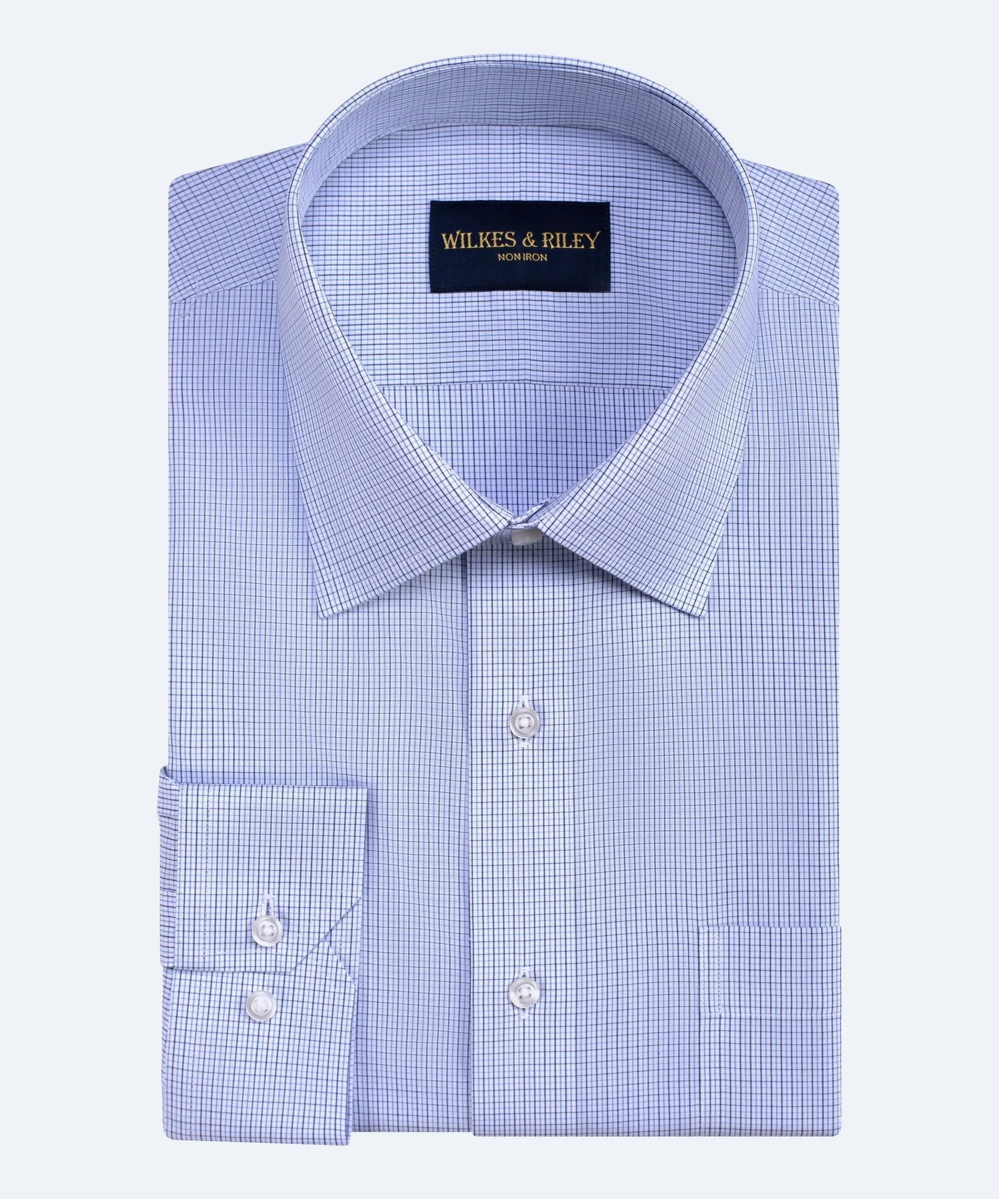 Classic Fit Blue / Navy Microcheck Spread Collar  Non-Iron Broadcloth Dress Shirt