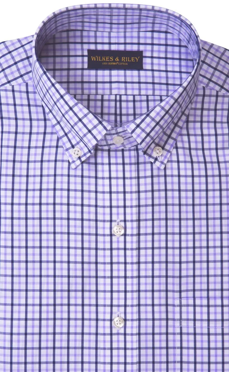 Classic Fit Lavender / Navy Tattersall check Button-Down Collar Supima® Non-Iron Cotton Broadcloth Sport Shirt
