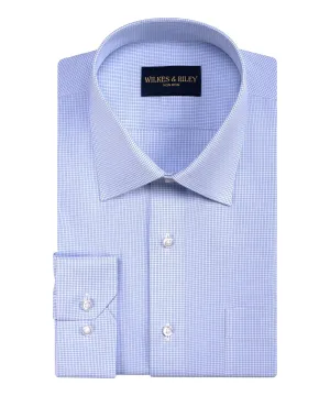 Classic Fit Sky Mini-check Spread Collar  Non-Iron Broadcloth Dress Shirt