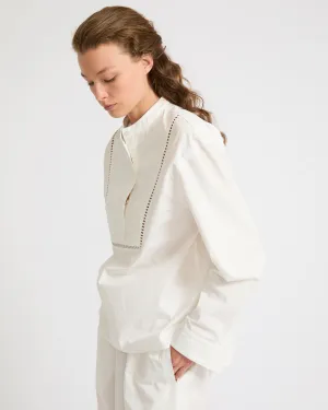 Cotton poplin blouse with leather inserts