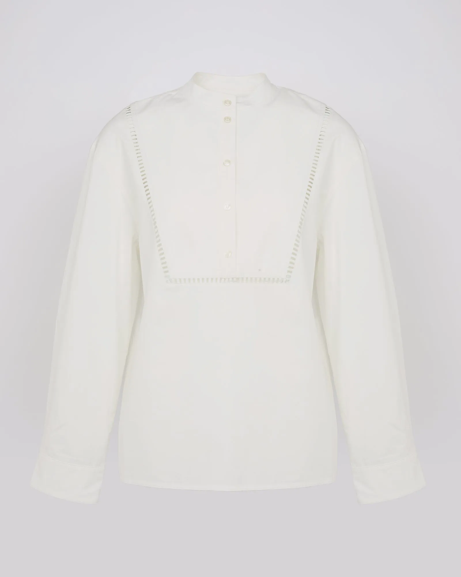 Cotton poplin blouse with leather inserts