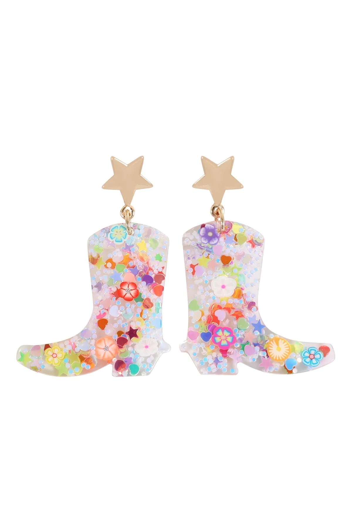 COWBOY BOOT RESIN GLITTER CANDY STUD EARRING