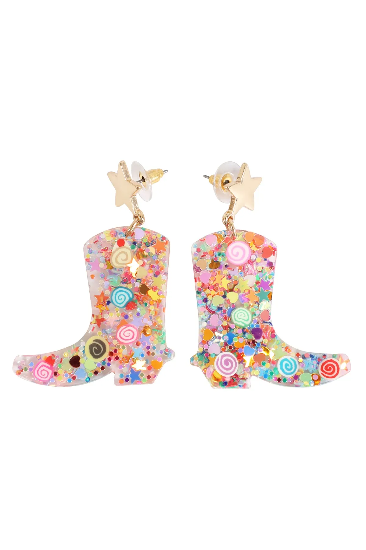 COWBOY BOOT RESIN GLITTER CANDY STUD EARRING