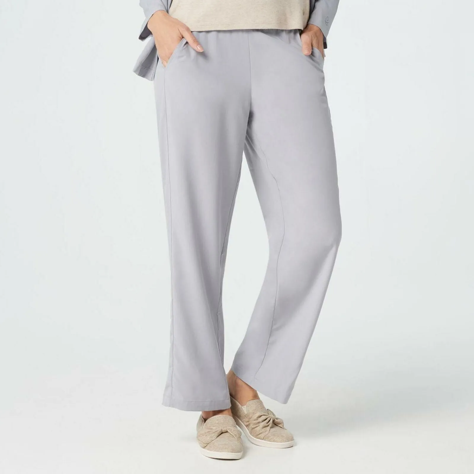 Cuddl Duds Stretch Woven Lounge Pants with Tuxedo Stripe Cloud Grey XL