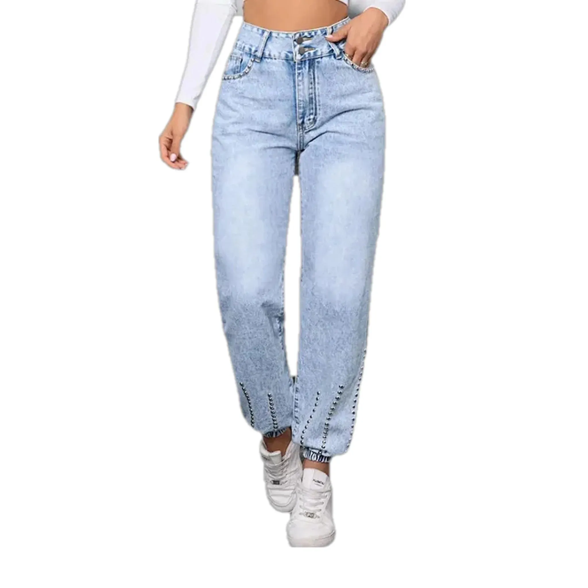 Cuffed decorated jeans for ladies