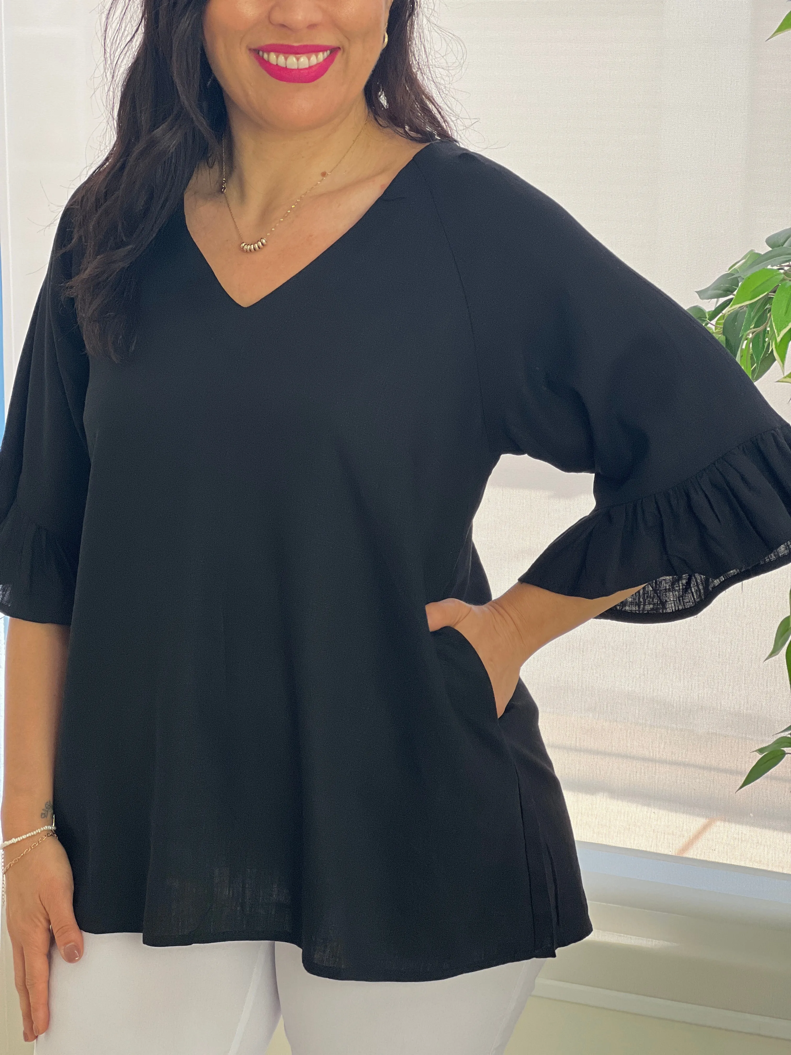 Dante Black Linen Top
