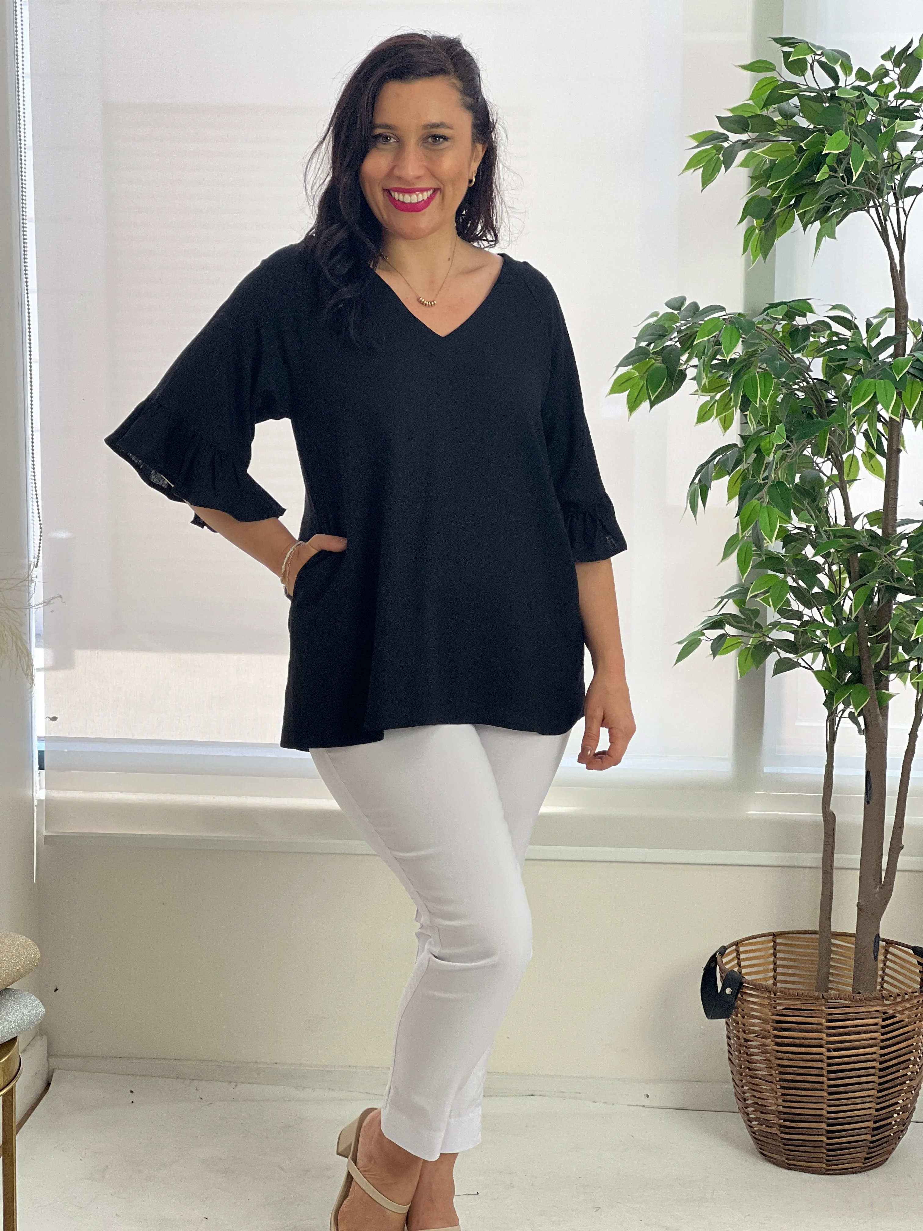 Dante Black Linen Top