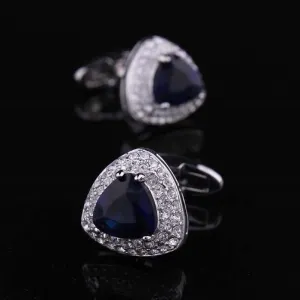 Dark Blue Stone Mens Stainless Steel Triangle Cufflinks For Shirt With