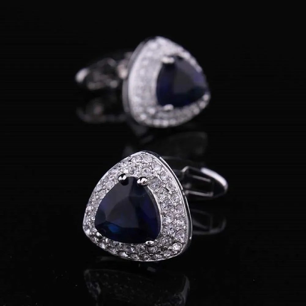 Dark Blue Stone Mens Stainless Steel Triangle Cufflinks For Shirt With