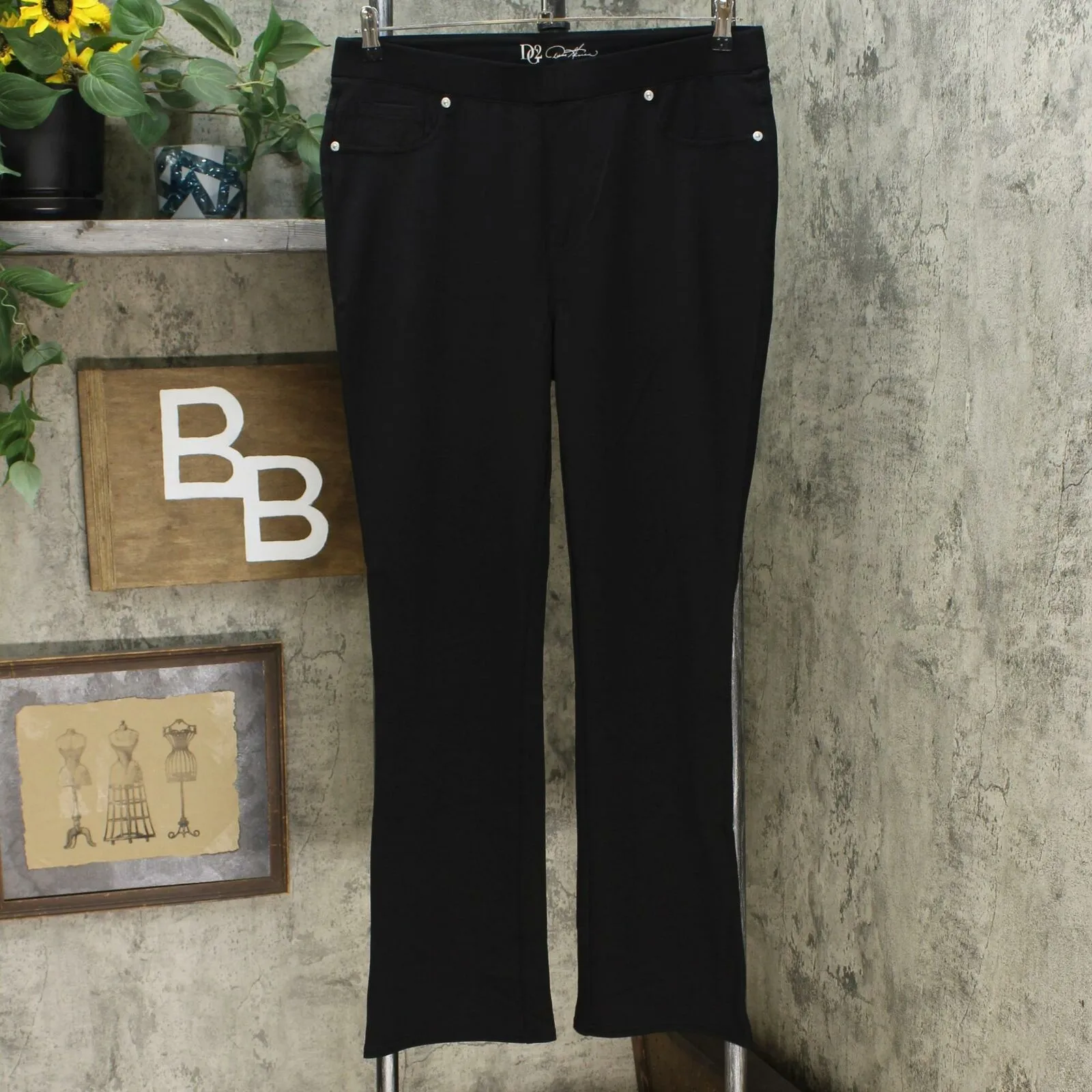 DG2 by Diane Gilman Women's Pull On Stretch Ponte Boot Cut Pants Black Large