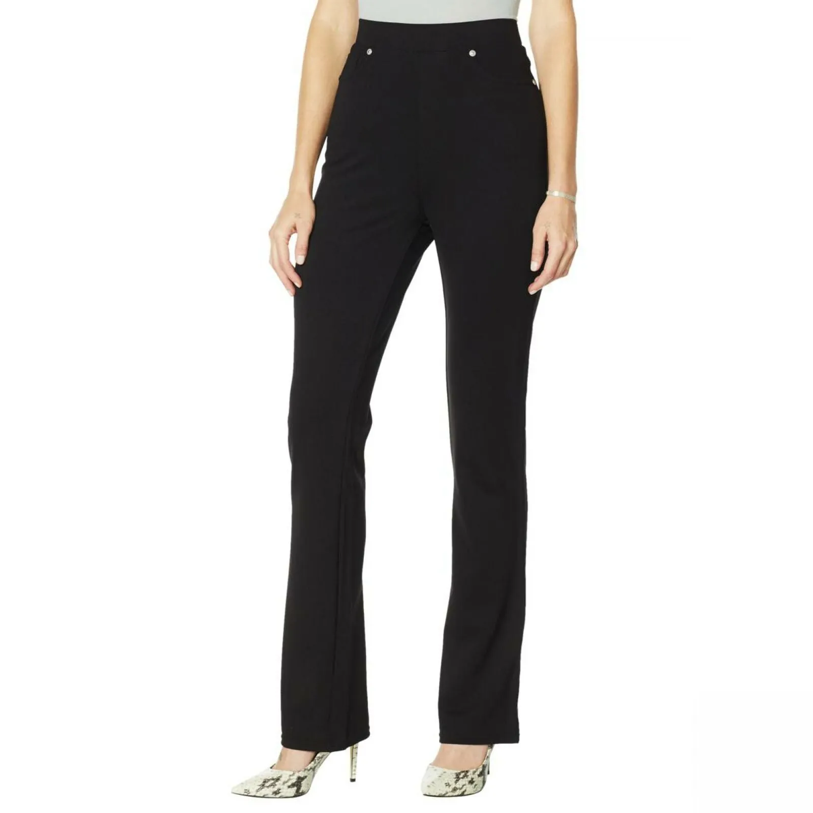 DG2 by Diane Gilman Women's Pull On Stretch Ponte Boot Cut Pants Black Large