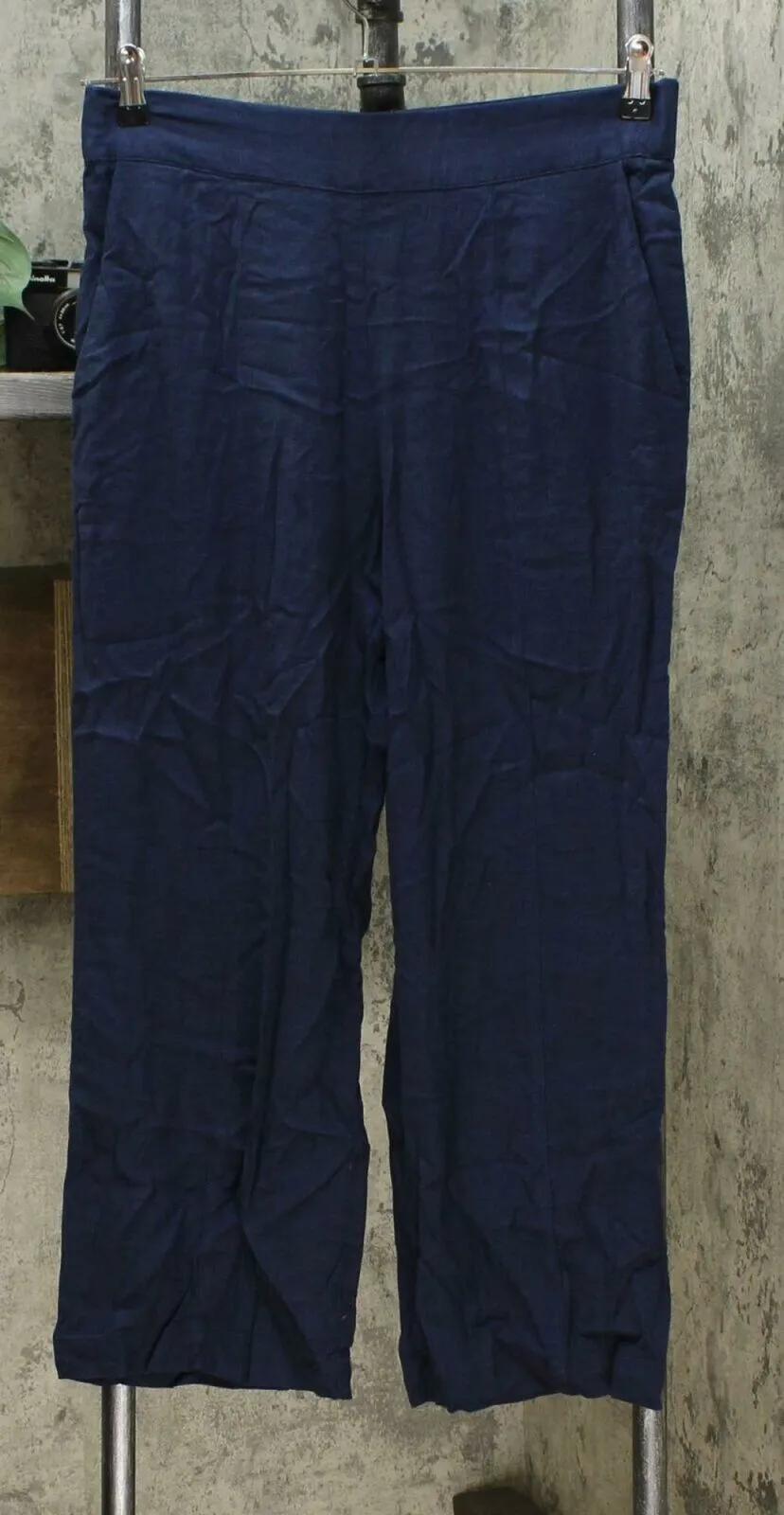 DG2 by Diane Gilman Women's Stretch Linen-Blend Crop Pants Navy Large