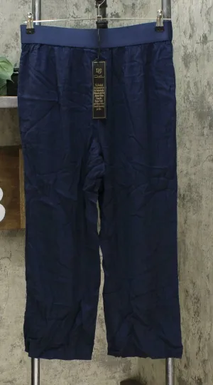 DG2 by Diane Gilman Women's Stretch Linen-Blend Crop Pants Navy Large