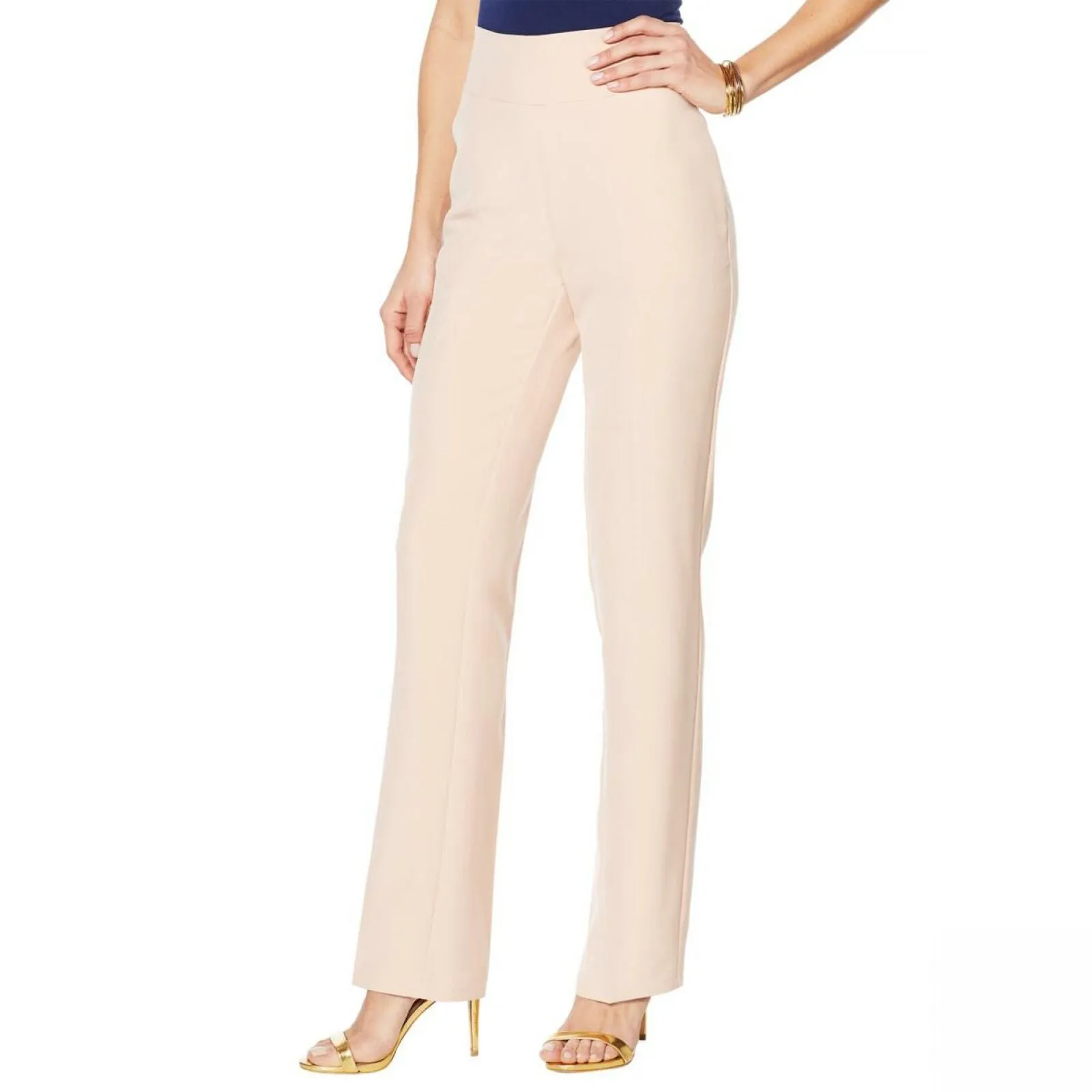 DG2 by Diane Gilman Wrinkle Resistant Gabardine Wide Leg Trousers Blush Small