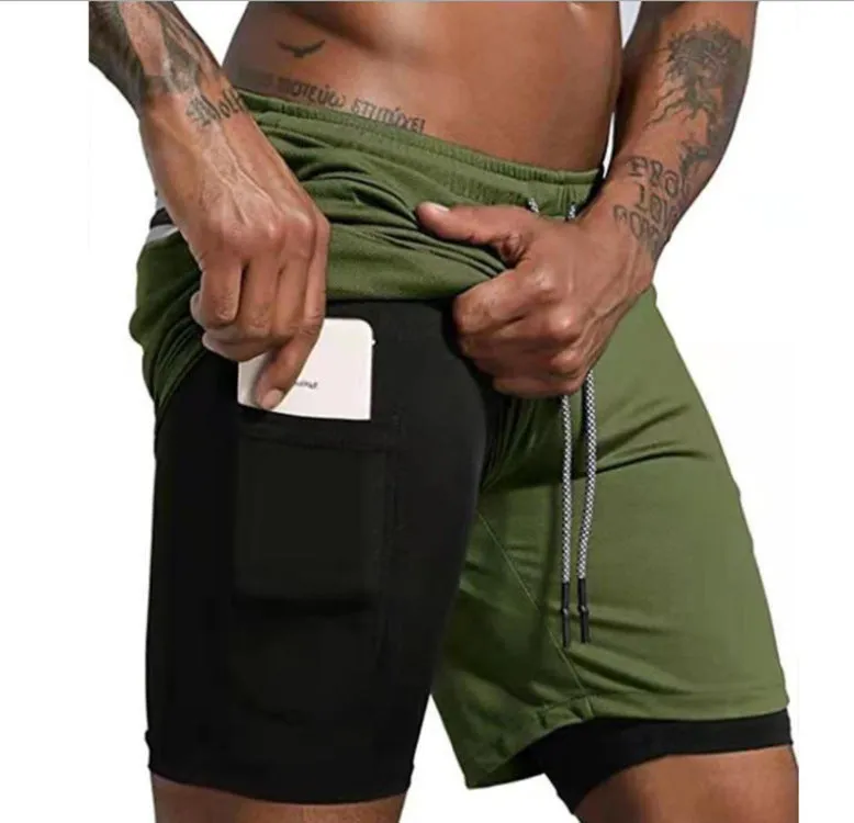 Double Layer Fitness Training Basketball Jogging Five Point Pants