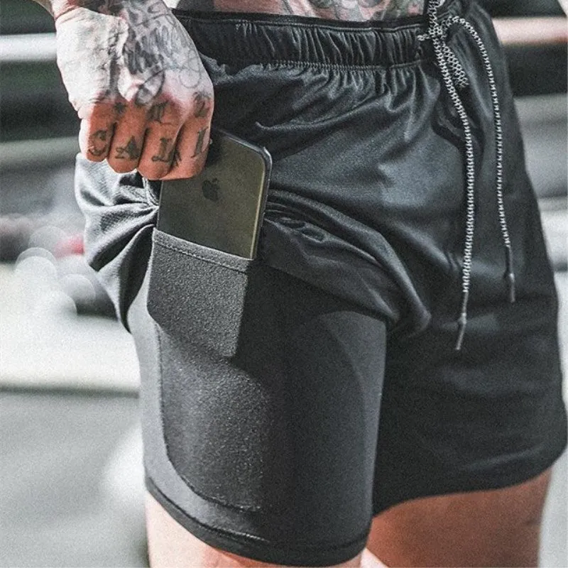 Double Layer Fitness Training Basketball Jogging Five Point Pants