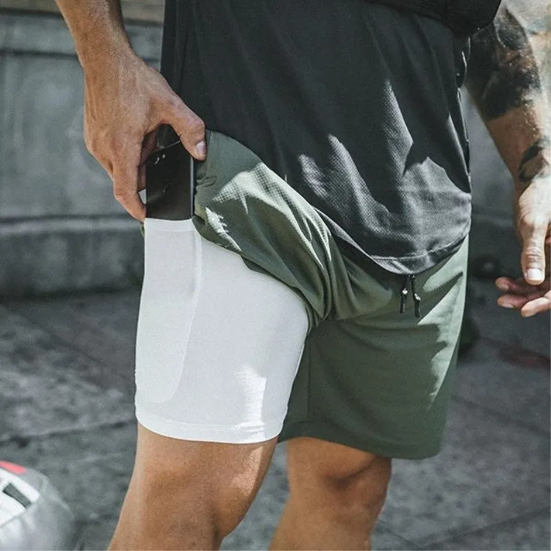 Double Layer Fitness Training Basketball Jogging Five Point Pants