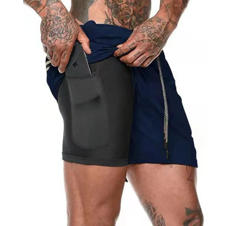 Double Layer Fitness Training Basketball Jogging Five Point Pants
