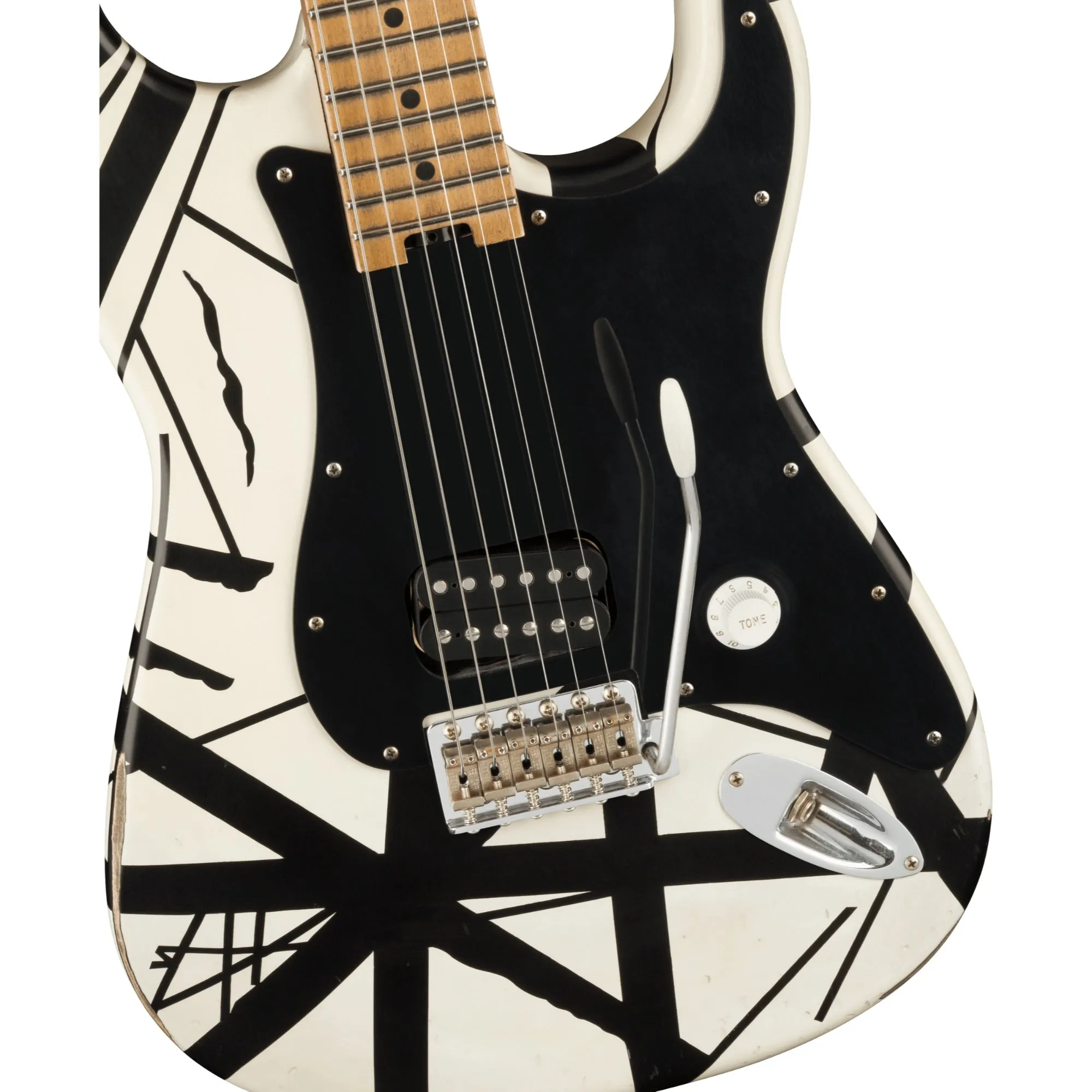 EVH Striped Series '78 Eruption Guitar, White with Black Stripes Relic