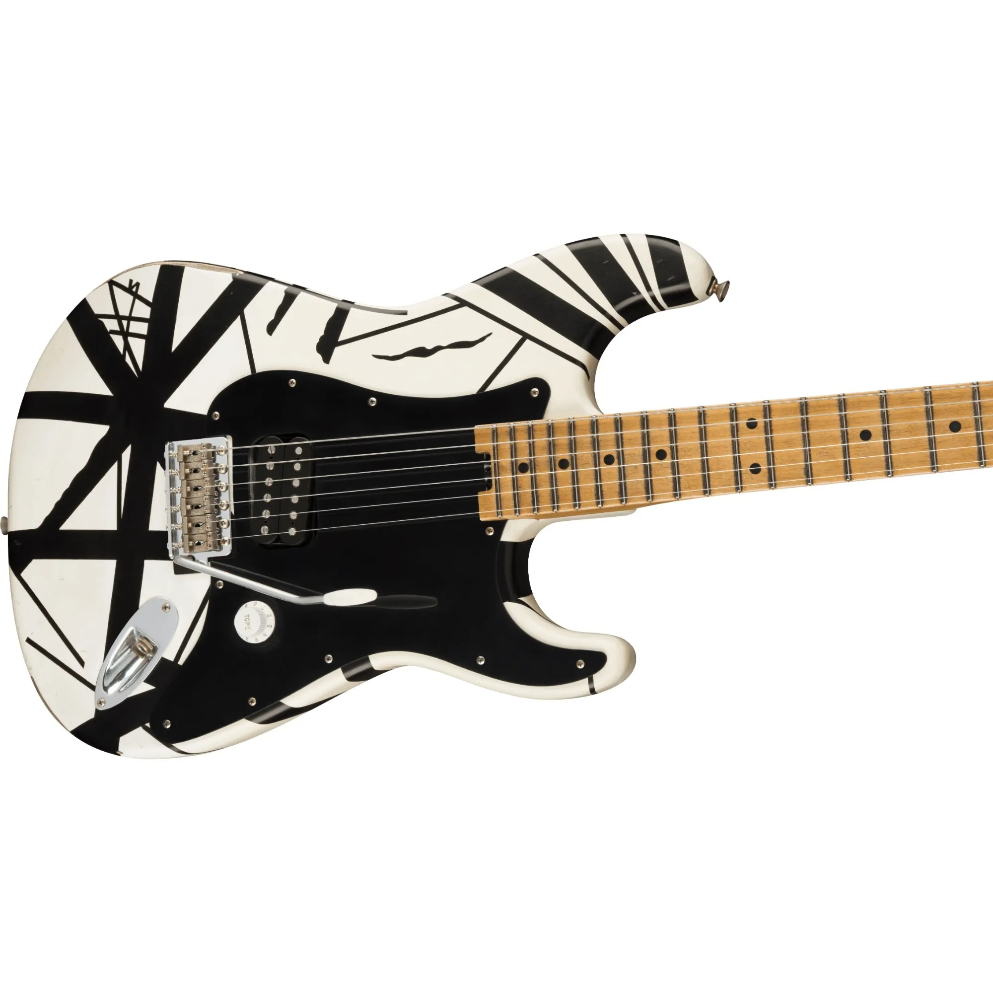 EVH Striped Series '78 Eruption Guitar, White with Black Stripes Relic
