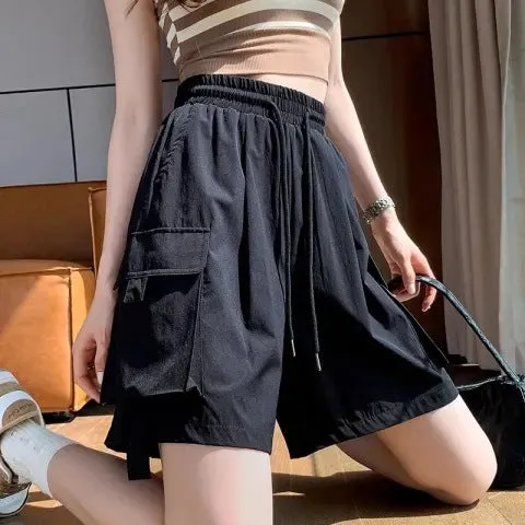 Fashionable and stylish mid-waist shorts versatile wide-leg pants