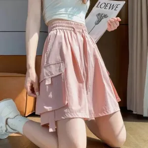 Fashionable and stylish mid-waist shorts versatile wide-leg pants
