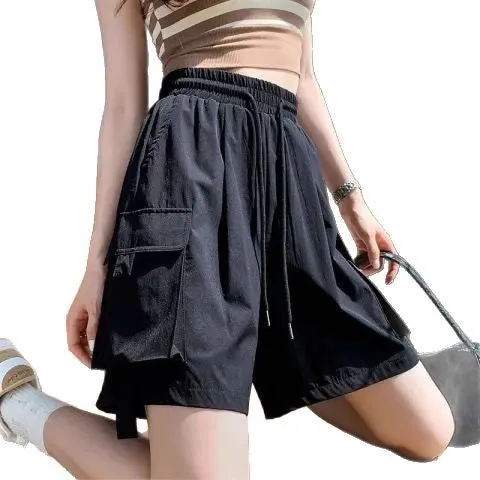 Fashionable and stylish mid-waist shorts versatile wide-leg pants