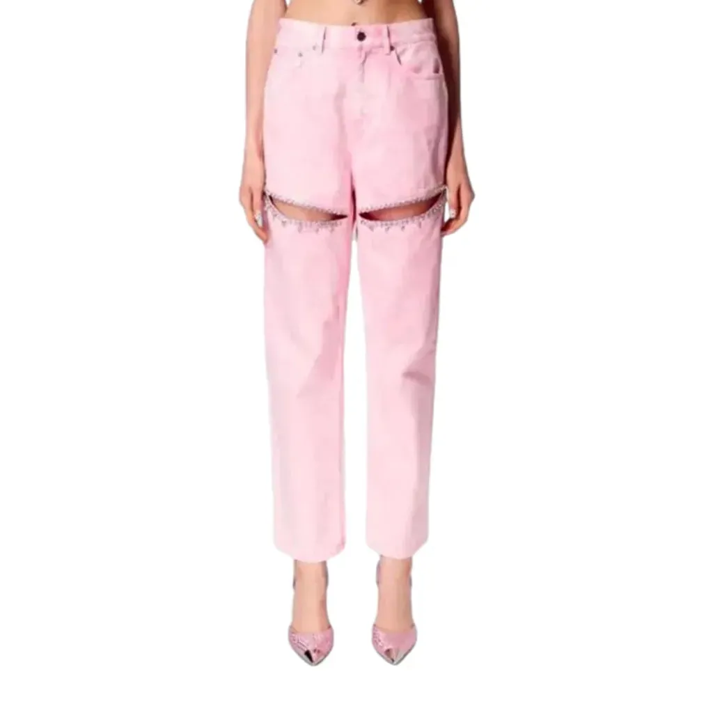 Fashionable high-waist colored women's jeans
