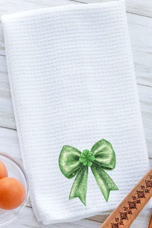 Faux Glitter Clover Coquette Waffle Kitchen Towel