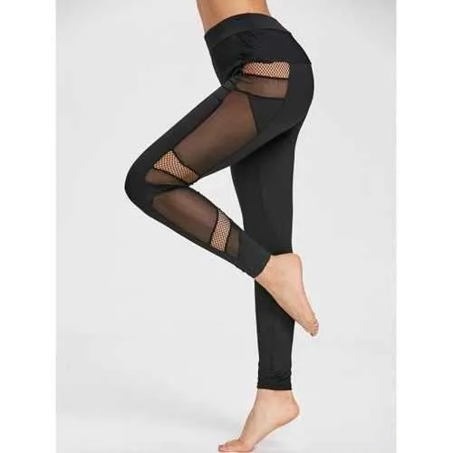Fishnet Panel Sports Leggings - Black M
