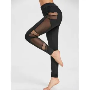 Fishnet Panel Sports Leggings - Black M