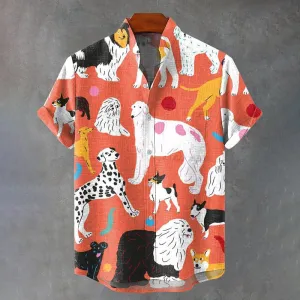 Fun All Kinds of Puppies Vintage Print Casual Shirt