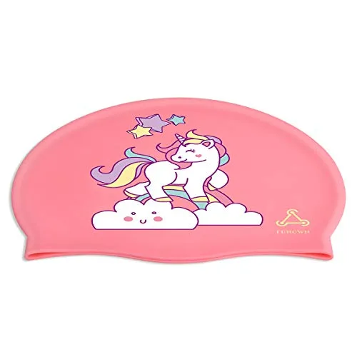 FUNOWN Kids Swim Caps for Kids, Children, Boys and Girls Aged 2-8, Baby Waterproof Bathing Caps for Long and Short Hair (Pink)