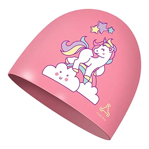 FUNOWN Kids Swim Caps for Kids, Children, Boys and Girls Aged 2-8, Baby Waterproof Bathing Caps for Long and Short Hair (Pink)