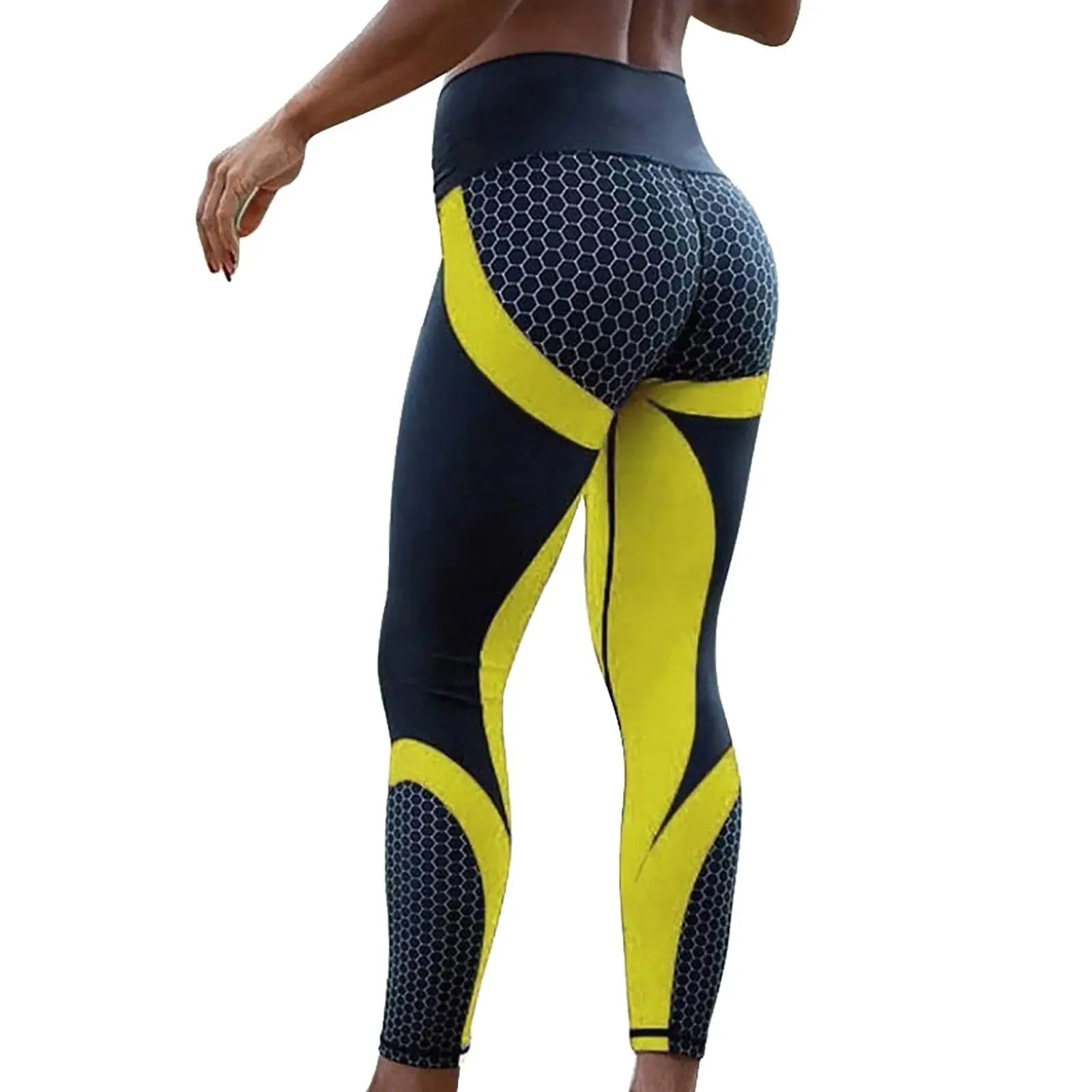 Generic Women Legging Colorblock Butt Lifting High Waist Sports Leggings Anti Cellulite Tummy Control Yoga Pants (1-Yellow S) Small
