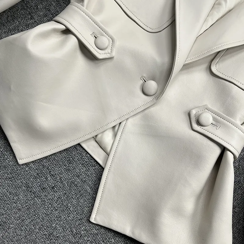 Genuine Leather Jackets 2022 Spring Fashion Black Leather Coat Motorcycle Biker Jackets Lady Clothes Full Sleeve TF3909