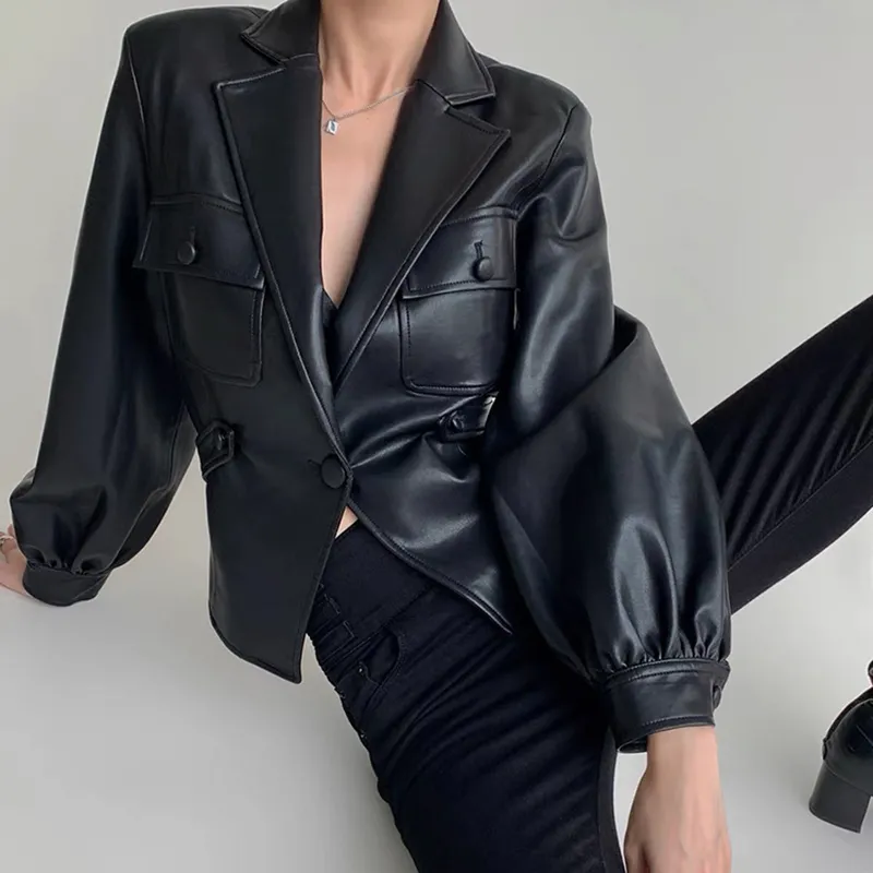 Genuine Leather Jackets 2022 Spring Fashion Black Leather Coat Motorcycle Biker Jackets Lady Clothes Full Sleeve TF3909
