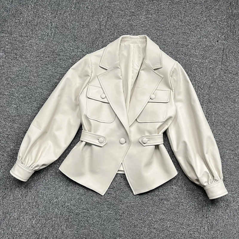 Genuine Leather Jackets 2022 Spring Fashion Black Leather Coat Motorcycle Biker Jackets Lady Clothes Full Sleeve TF3909