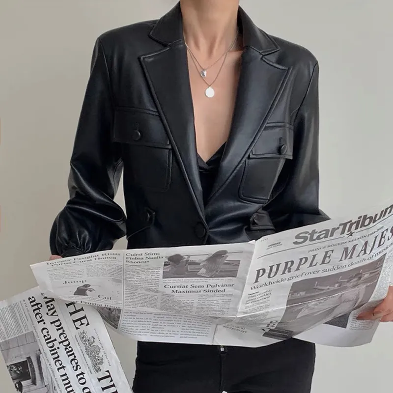 Genuine Leather Jackets 2022 Spring Fashion Black Leather Coat Motorcycle Biker Jackets Lady Clothes Full Sleeve TF3909